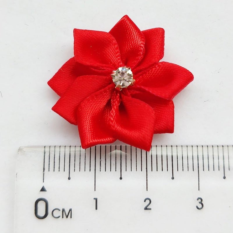 Chenkou Craft Red 40pcs 28mm(1 1/8") Ribbon Flowers Bows Rhinestone Wedding Ornament Appliques - Image 4